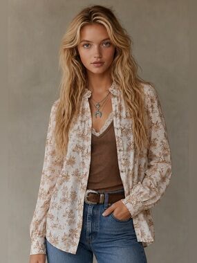 Ariat Toile Button-Down Longsleeve Shirt Western Medium Cream Brown